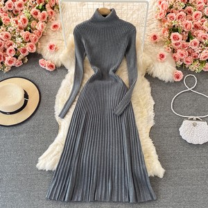 Casual Dress Knitted Plain Color Long Sleeves High-Neck Ladies Autumn/Winter