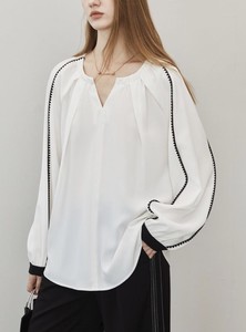 Button Shirt/Blouse Plain Color Long Sleeves V-Neck Ladies