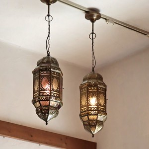 ガラスペンダントライト モロッコランプ アラビア風8面のレリーフガラス Morocco Lantern/ 25W1灯