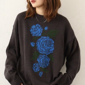 Sweater/Knitwear Jacquard Oversized Floral Pattern