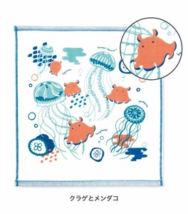【日本製】【クラゲとメンダコ】 かわいい動物柄 海の生き物柄 ガーゼ ハンカチタオル Zootto