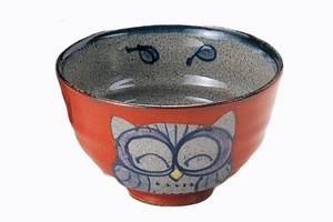 手描ふくろう　飯碗（小・赤）【日本製 陶器 波佐見焼】