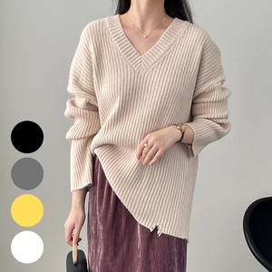 Sweater/Knitwear Pullover White V-Neck Ribbed Knit Autumn/Winter