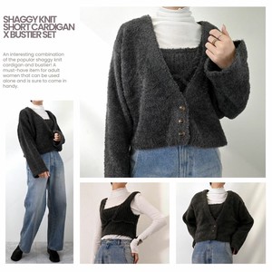 Bolero Jacket Knitted Set Shaggy Cardigan Sweater Bustier
