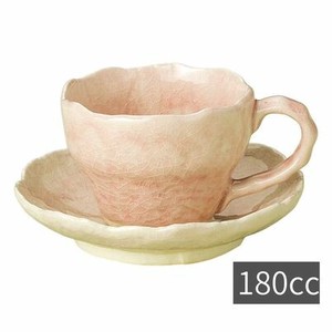 美浓烧 茶杯盘组/杯碟套装 粉色 180ml 日本制造