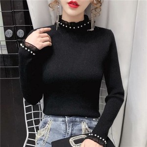Sweater/Knitwear Long Sleeves High-Neck Ladies' Cut-and-sew