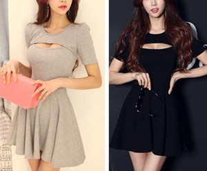 Casual Dress Plain Color One-piece Dress Ladies' Short-Sleeve