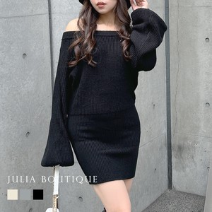 Casual Dress Off-The-Shoulder Puff Sleeve Knit Dress One-piece Dress