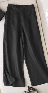 Full-Length Pant Plain Color Cotton Linen Wide Pants Ladies'