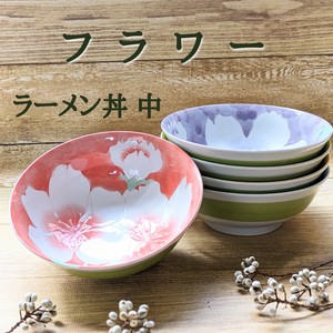 美浓烧 丼饭碗/盖饭碗 陶器 花朵 拉面碗 日本制造