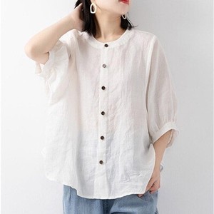 Button Shirt/Blouse Plain Color Cotton Linen Ladies'