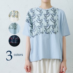 emago T-shirt Flower Spring/Summer Embroidered 5/10 length