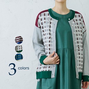 Cardigan Color Palette Jacquard Knitted Check Cotton