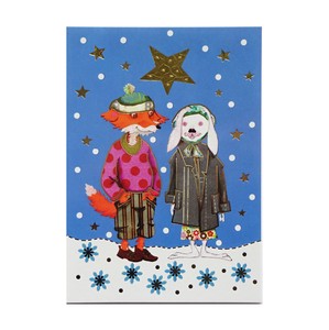 クリスマス ポストカード 輸入カード EU製 動物イラスト 雪 冬