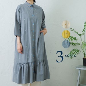 Casual Dress Gathered Dress Flowers Embroidered Emago