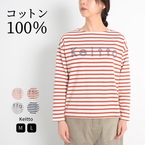 T-shirt Pullover Long Sleeves T-Shirt Printed Border Ladies Cut-and-sew