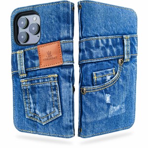 [簡易包装] デニム iPhone15 Pro Max スマホケース 手帳型 iPhoneケース ※簡易ビニール包装仕様