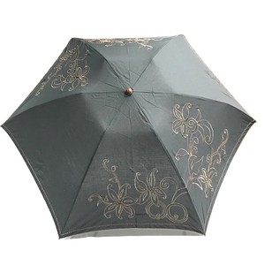綿×ポリエステル アールヌーボーリリー刺繍 3段丸ミニ 折りたたみ傘 晴雨兼用 UVカット