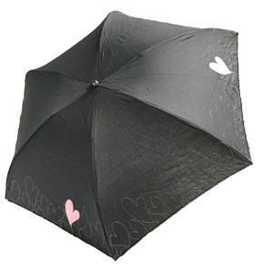綿×ポリエステル ポップハートプリント刺繍 3段丸ミニ 折りたたみ傘 晴雨兼用 UVカット