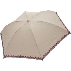 綿×ポリエステル 裾ボーラー刺繍 桜手元　3段丸ミニ 折りたたみ傘 晴雨兼用 UVカット