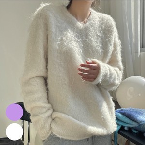 Sweater/Knitwear Pullover Knitted White Shaggy V-Neck Autumn/Winter