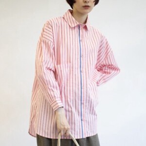 Button Shirt/Blouse Oversized Stripe Embroidered