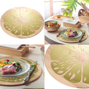 ☆食卓のお皿・台など多種多様【ヒノキ・JAPAN】wooden plate/サークルプレート・レモン/ゴールド