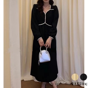 配色デザイン エレガント ワンピース ドレス ロング丈 韓国ファッション 2color