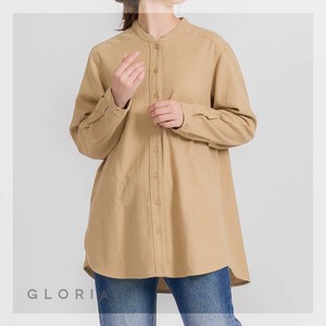 Button Shirt/Blouse Plain Color Stand-up Collar