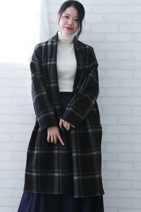 ミセスファッション　ウールタッチチェックコーディガン　ウールライク　チェック　コート　【新作】