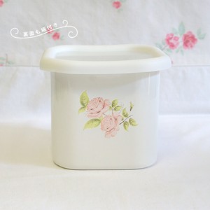 Enamel Storage Jar/Bag Bird Rose Made in Japan