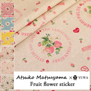 有輪商店 YUWA 松山敦子さん綿麻キャンバス"Fruit flower sticker"[E:キナリ×Pink]/生地布/全6色/AT446909