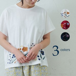emago T-shirt Dolman Sleeve Cotton Linen Embroidered