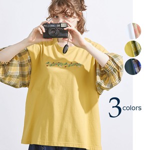 emago T-shirt Spring/Summer Check Gathered Sleeves