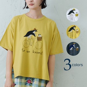 emago T-shirt Animals Penguin Cycling Embroidered T-Shirt Switching NEW 2024 Spring/Summer