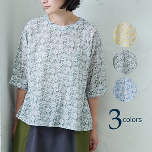 emago Button Shirt/Blouse Flower Patterned All Over Pudding Spring/Summer Thin