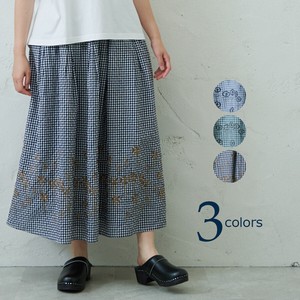 emago Skirt Spring/Summer Check Flower Embroidery