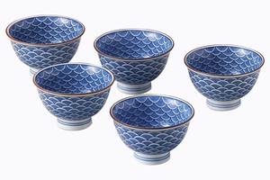 Hasami ware Rice Bowl Porcelain Seigaiha Set of 5 Made in Japan