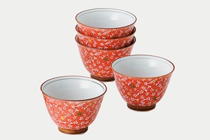 Japanese Teacup Red Arita ware Set of 5 Made in Japan