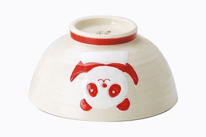 Hasami ware Rice Bowl Red Pottery Panda Made in Japan