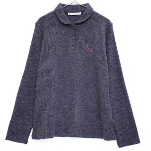 【大きいサイズあり】日本製　ウール混　ねこ刺繍長袖ポロシャツ　139505