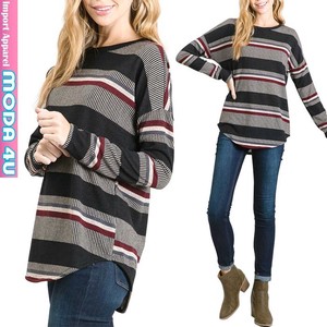 Sweater/Knitwear Oversized Long Sleeves Shoulder Stripe Border