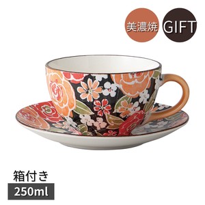 ギフト 色絵バラ(オレンヂ)コーヒーカップ&ソーサー 250ml 美濃焼