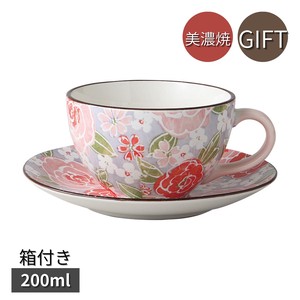 ギフト 色絵バラ(ピンク)コーヒーカップ&ソーサー 200ml 美濃焼