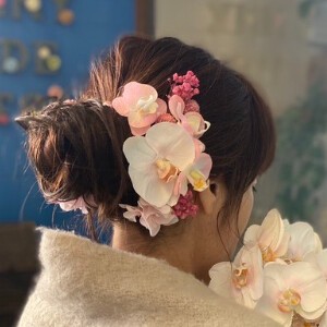 彩髪-irogami- 胡蝶蘭 ピンク 髪飾り ヘアアクセ プリザーブドフラワー 成人式 着物 髪留 和装小物
