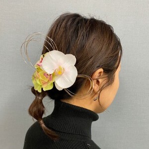 彩髪-irogami- 胡蝶蘭 グリーン 髪飾り ヘアアクセ プリザーブドフラワー 成人式 着物 髪留 和装小物