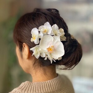 彩髪-irogami- 胡蝶蘭 ホワイト 髪飾り ヘアアクセ プリザーブドフラワー 成人式 着物 髪留 和装小物