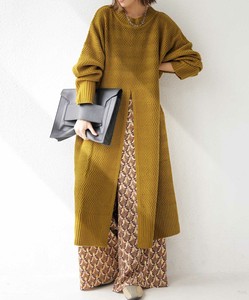 Antiqua Casual Dress Slit Knitted Long Knit Dress One-piece Dress Autumn/Winter