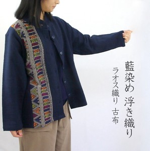 ラオス織り　藍染め　ジャケット　ショート丈　手織り　浮き織り　ヴィンテージ古布　一点物