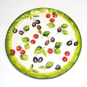 イタリア製 陶器 ピザプレート 飾り皿 オリーブ&トマト柄